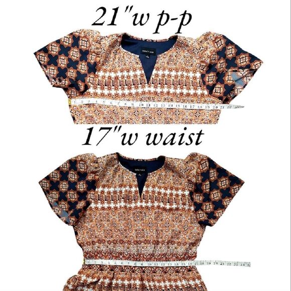 Isabel & Nina Navy Blue Red Multi Printed Short Sleeve Midi Tiered Dress Large - Picture 14 of 14